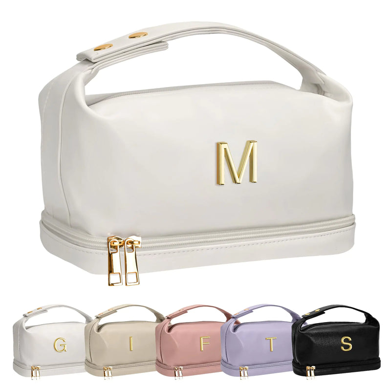 Vogewood Valentines Day Gifts for Girls Gifts for College Girls Initial Large Makeup Bag Bride To Be Gifts Double Layer Cosmetic Bag Bachelorette Party Women Wedding Bridal Bride Gifts