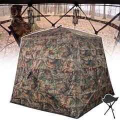 ShedOFF Wide Bottom Hunting Blind 1-3 Person with Portable Hunting Chair 270 Degree See Through Pop up Ground Blinds for Deer Turkey Duck Hunting Bow Hunting Adjust Windows with Silent Zipper